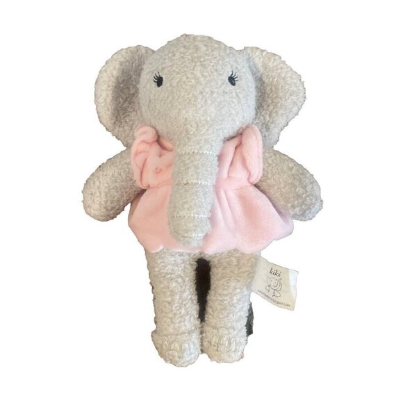 The Elephant Project Kiki Soft Gray 8” Plush Stuffed Animal Pink Dress Sewn Eyes - Picture 1 of 6